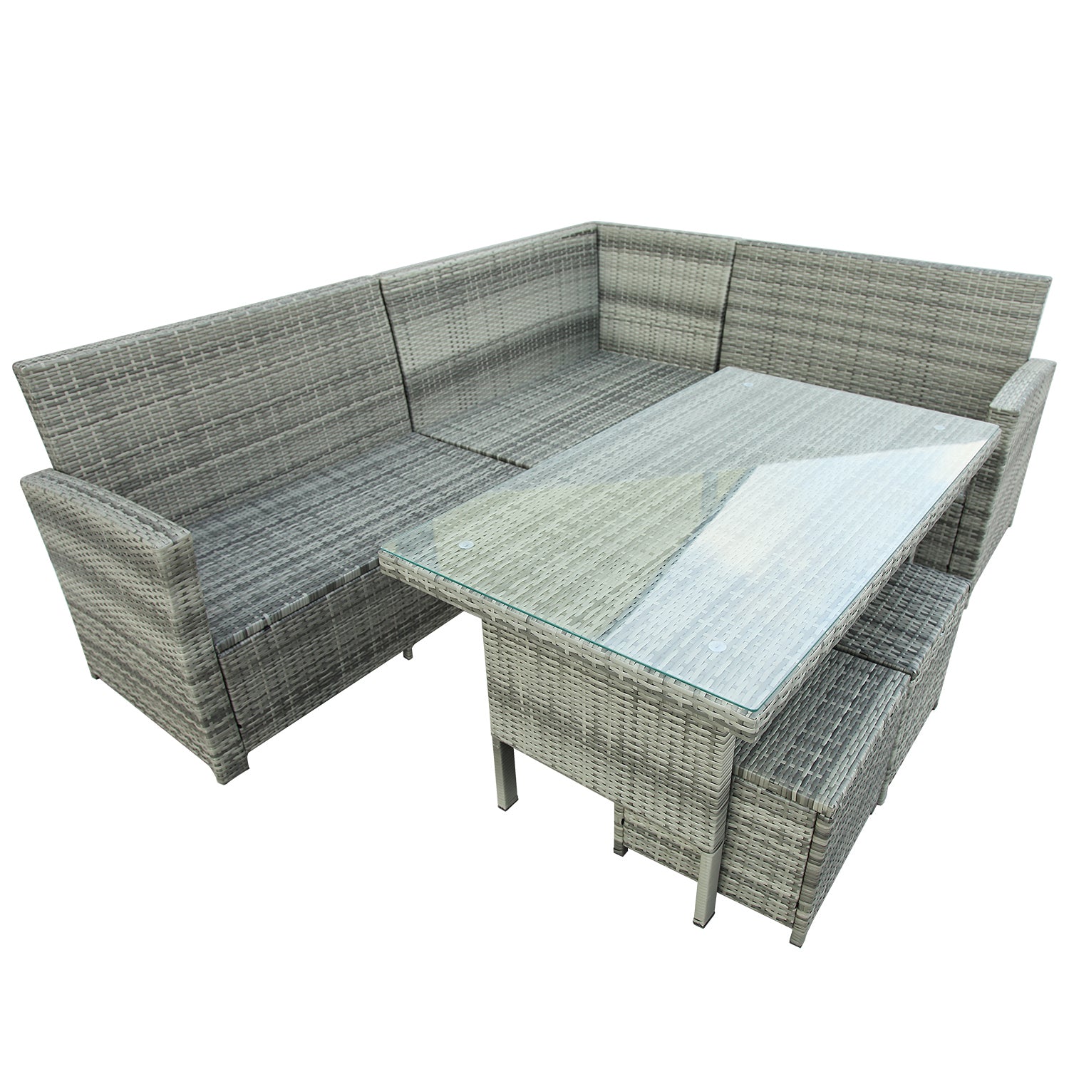 6-Piece Patio Furniture Set Outdoor Sectional Sofa with Glass Table, Ottomans for Pool, Backyard, Lawn - Gray