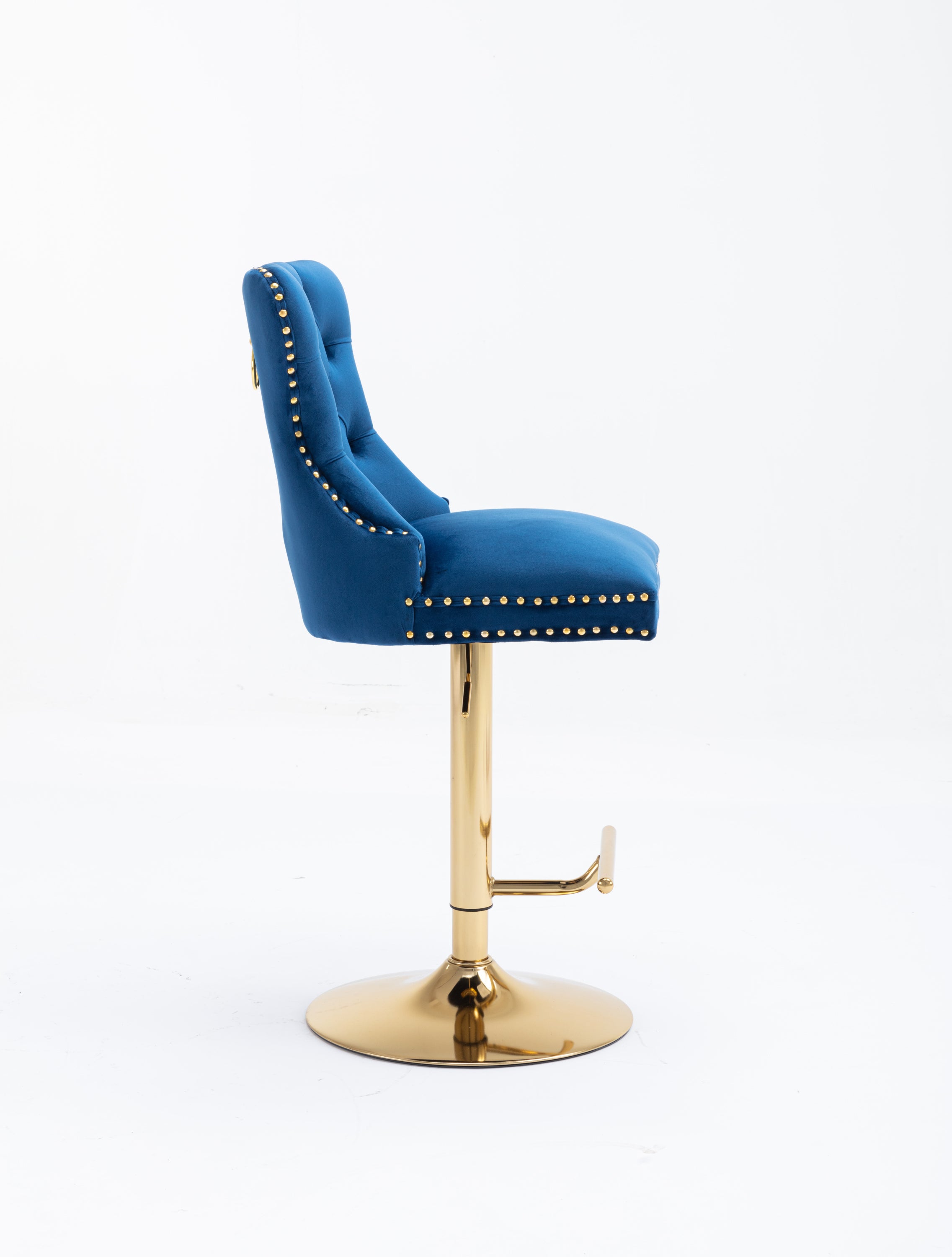 Modern Swivel Bar Stools Chair Adjustable (Set of 2) - Chrome Golden Base/ Blue