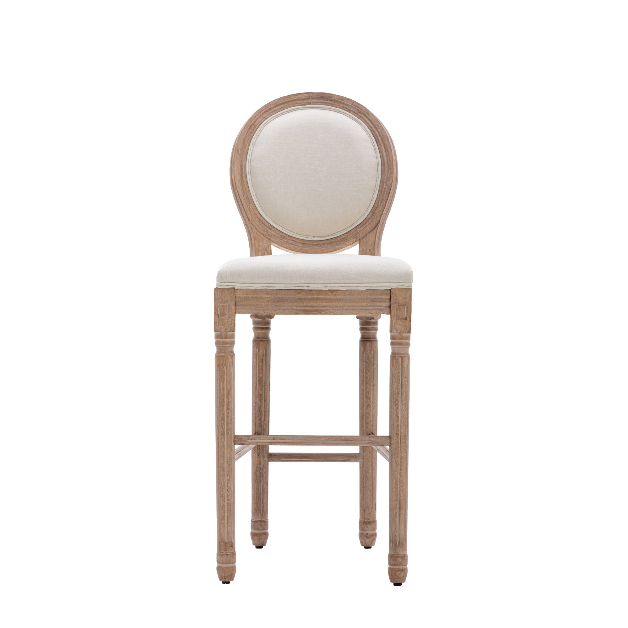 French Country Wooden Barstools With Upholstered Seating (Set of 2) - Beige and Natural