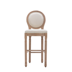 French Country Wooden Barstools With Upholstered Seating (Set of 2) - Beige and Natural