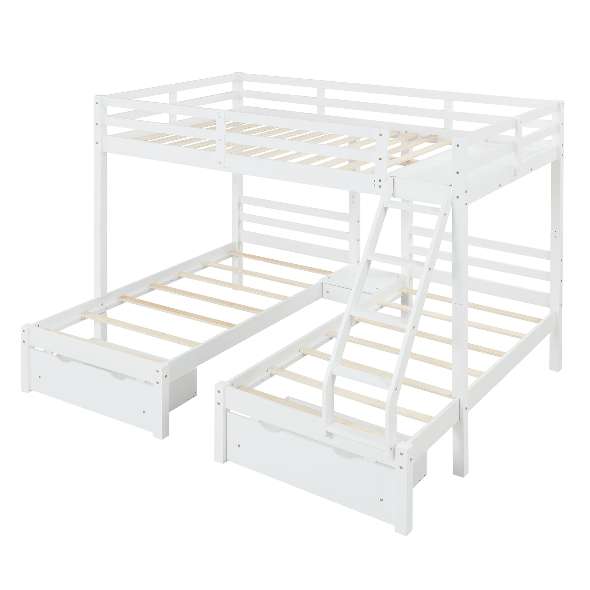 Full over Twin & Twin Bunk Bed with 3 Storage Drawers (96.8”x79”x68.3”) - White