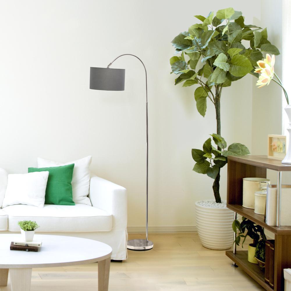 Arched Brushed Nickel Floor Lamp - Grey Shade