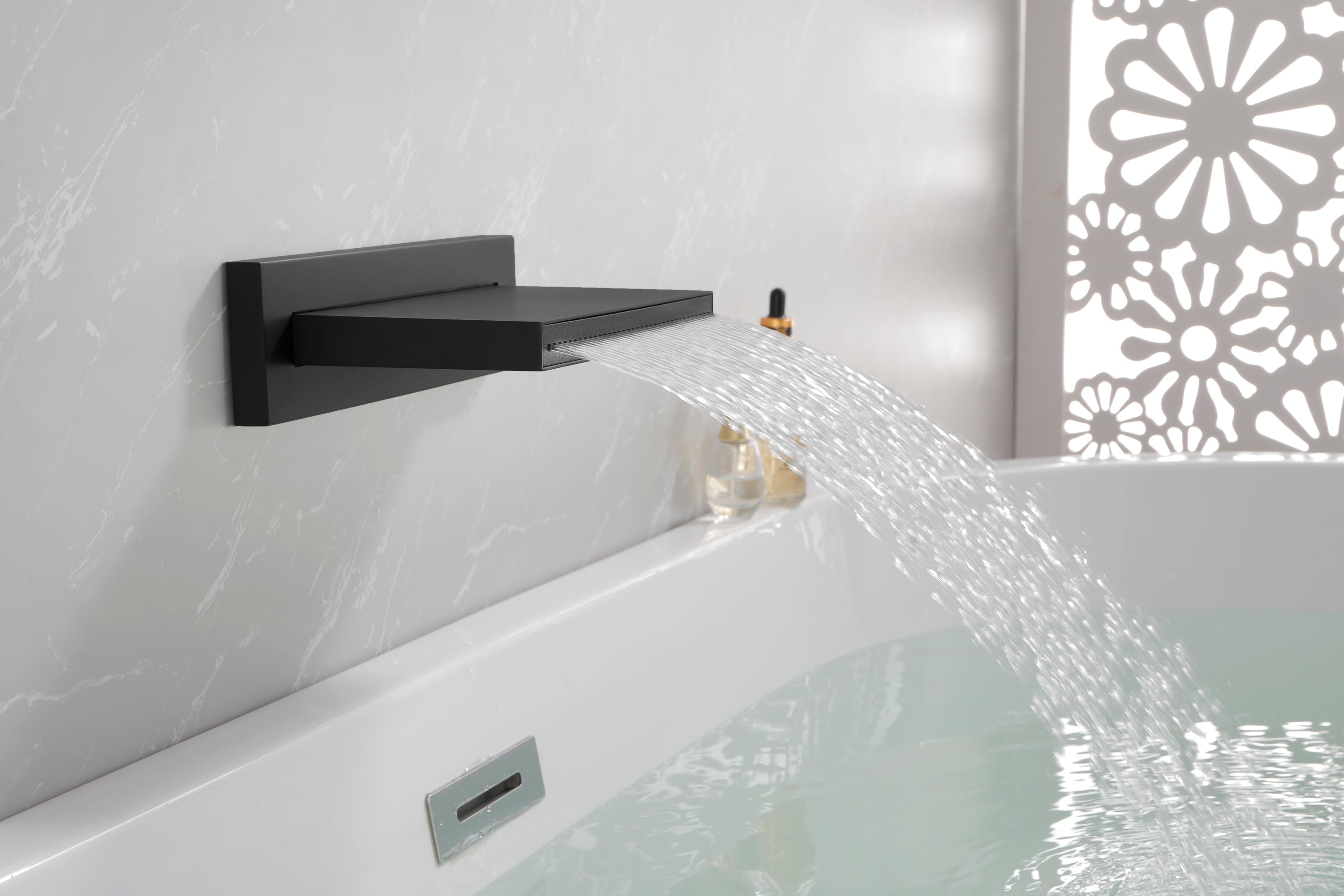 Shower Waterfall Tub Faucet Wall Mount Tub Filler Spout For Bathroom sink High Flow Cascade Waterfall - Matte Black