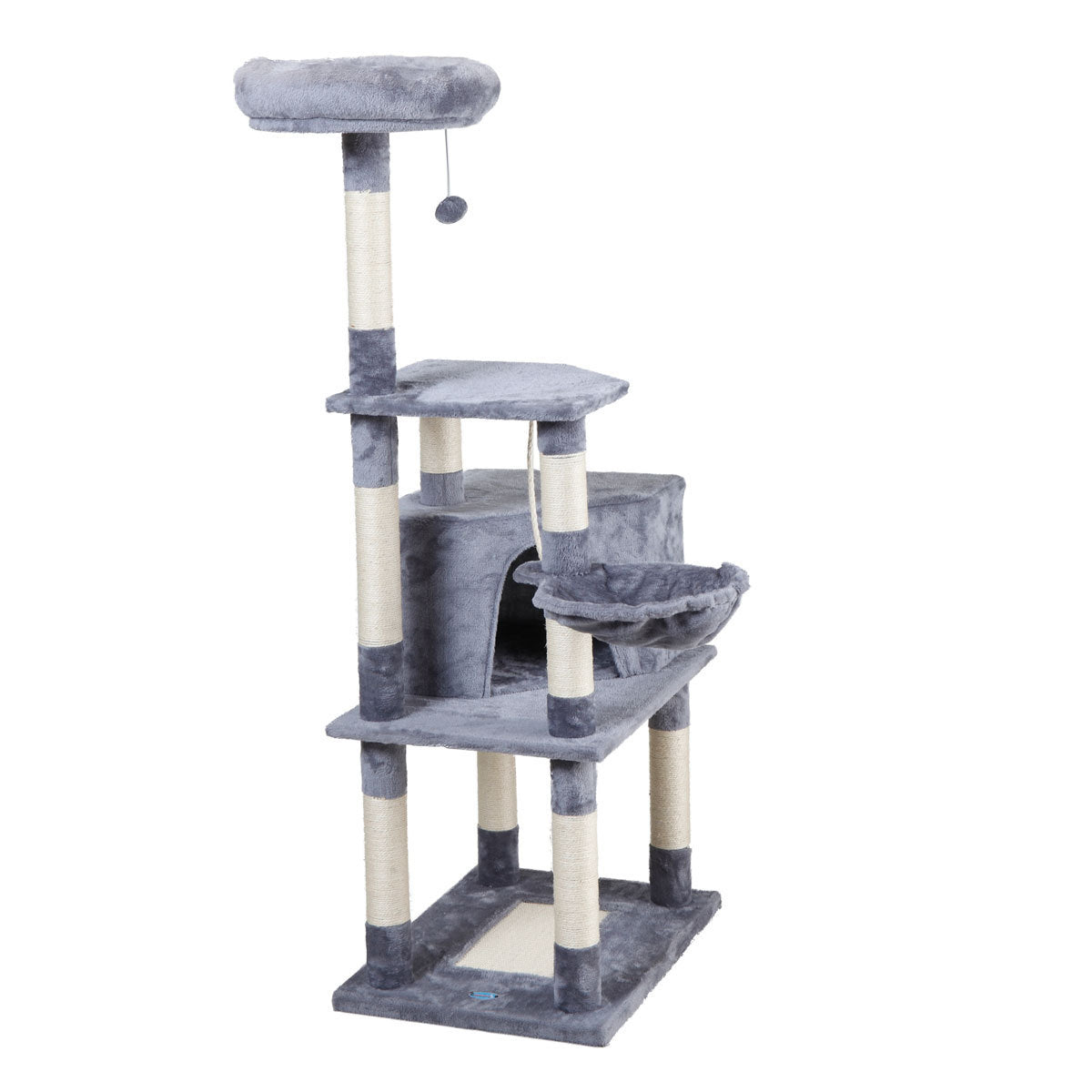 Multi-Level Cat Condo with Pentagonal Cat Litter with Plush Toys - Light Gray