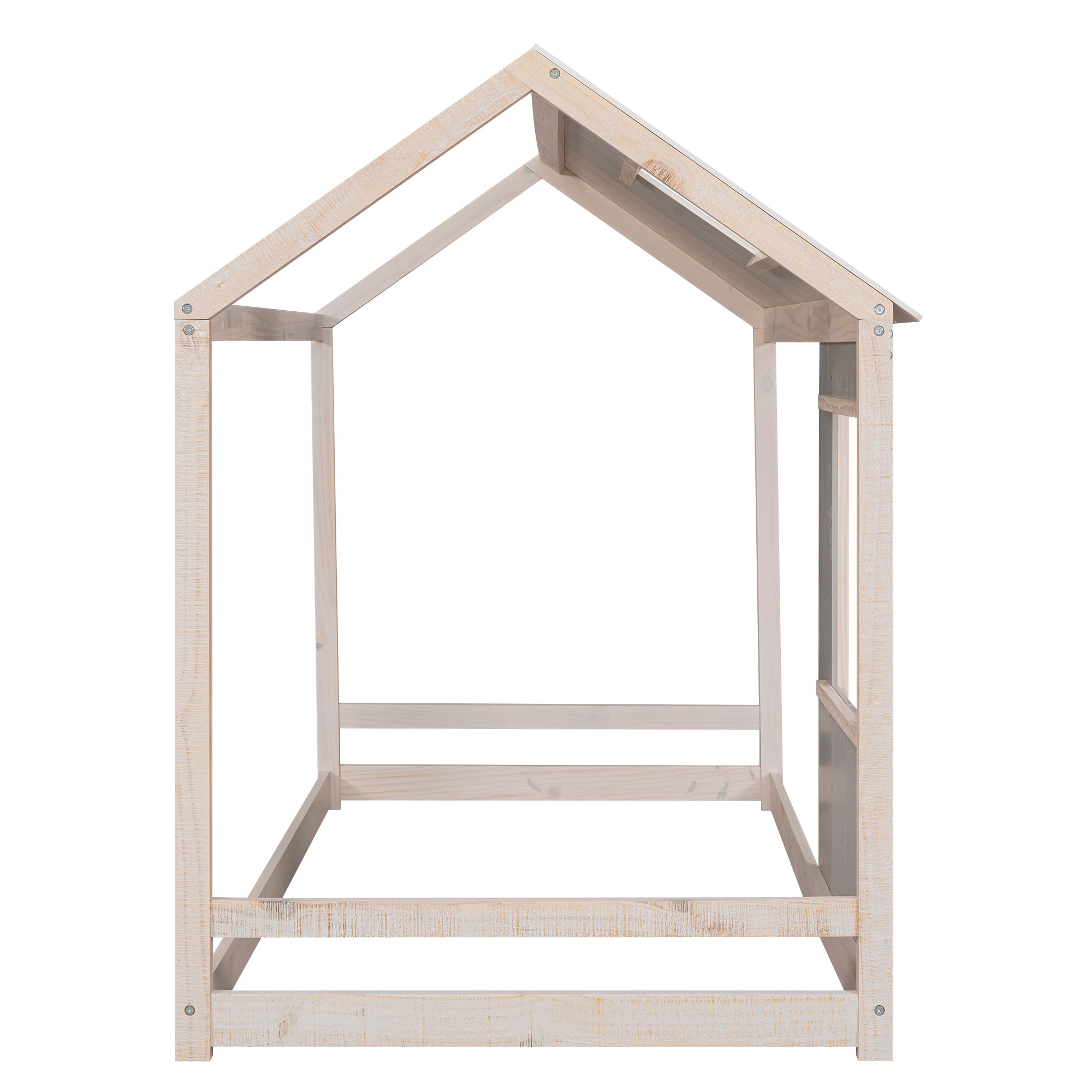 Twin Size House Platform with Roof and Window  - Antique Grey+Antique White
