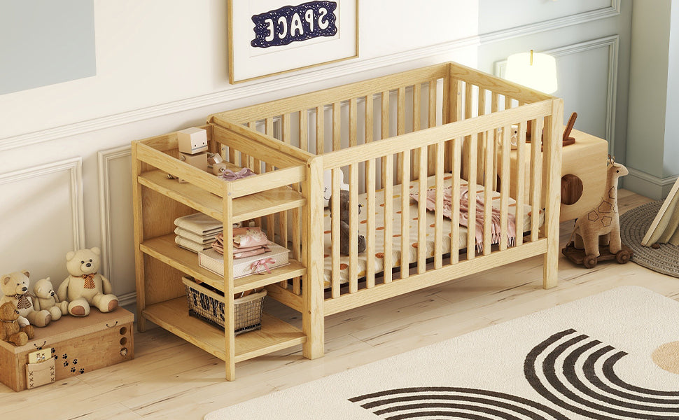 Convertible Crib/Full Size Bed with Changing Table - Natural