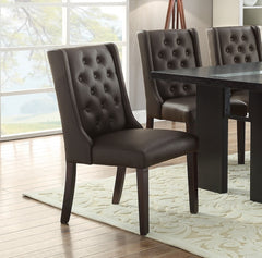 Set of 2 Chairs Modern Faux Leather Espresso Tufted Birch veneer MDF Kitchen Dining Room
