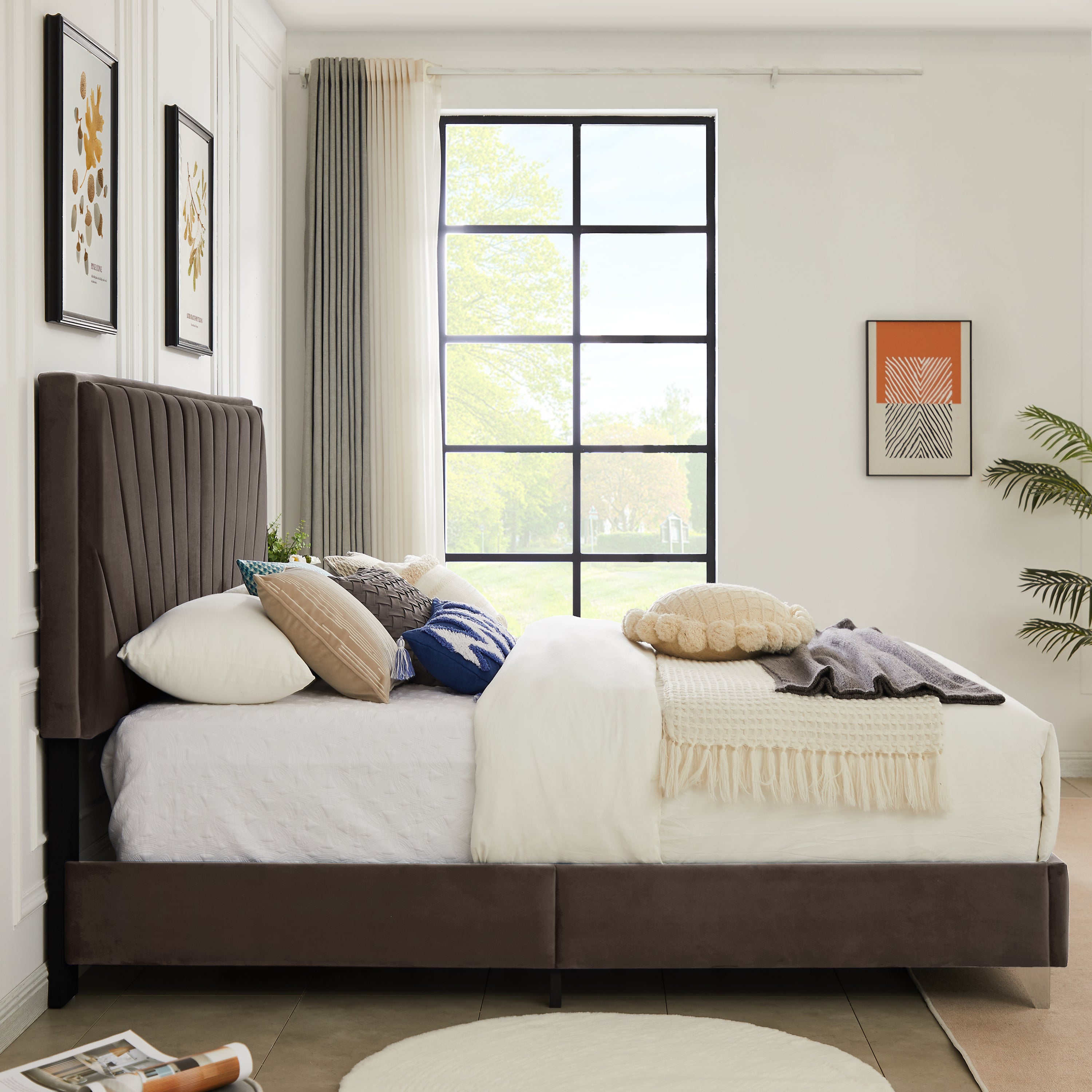 King Bed Beautiful Line Stripe Cushion Headboard - Brown
