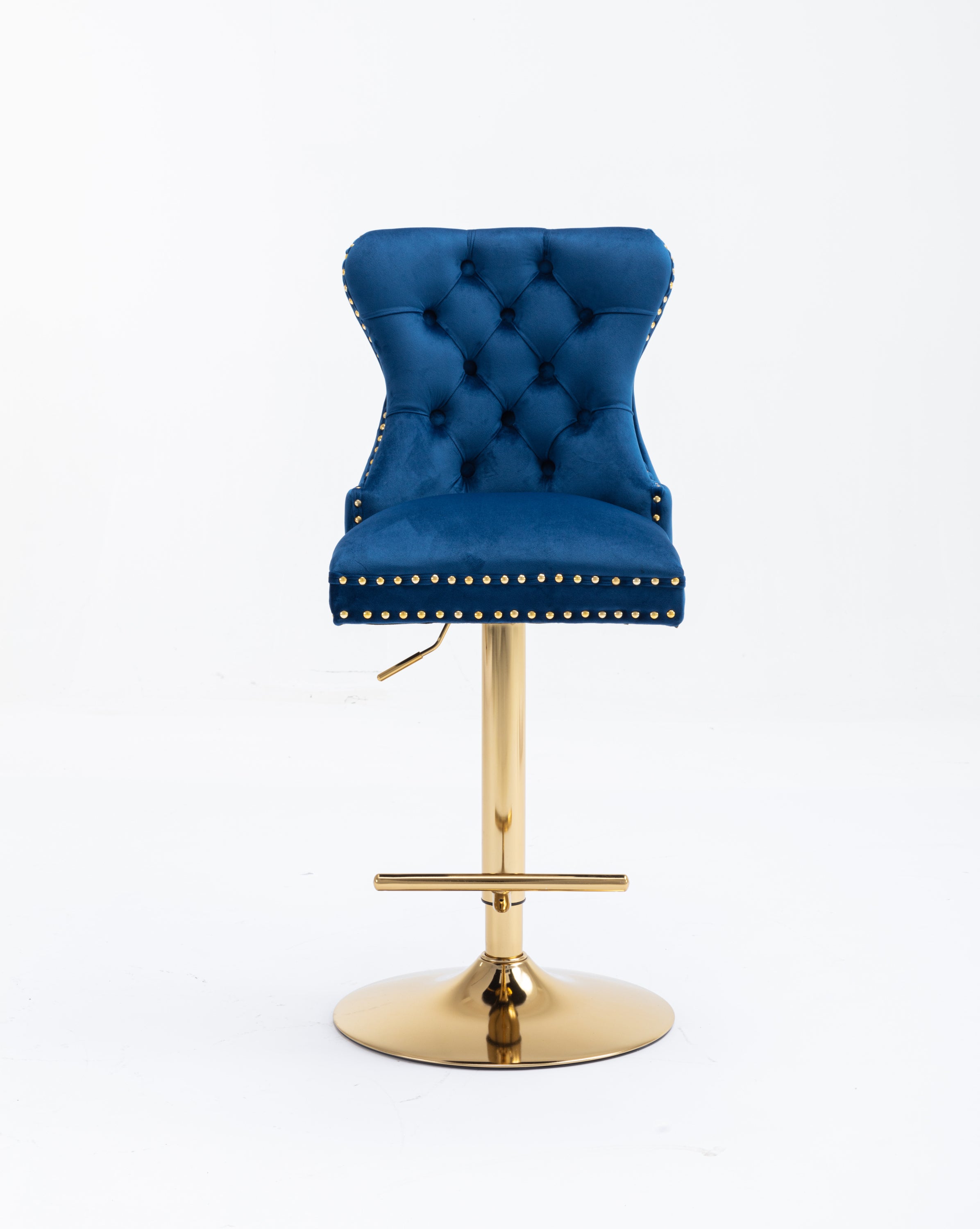 Modern Swivel Bar Stools Chair Adjustable (Set of 2) - Chrome Golden Base/ Blue