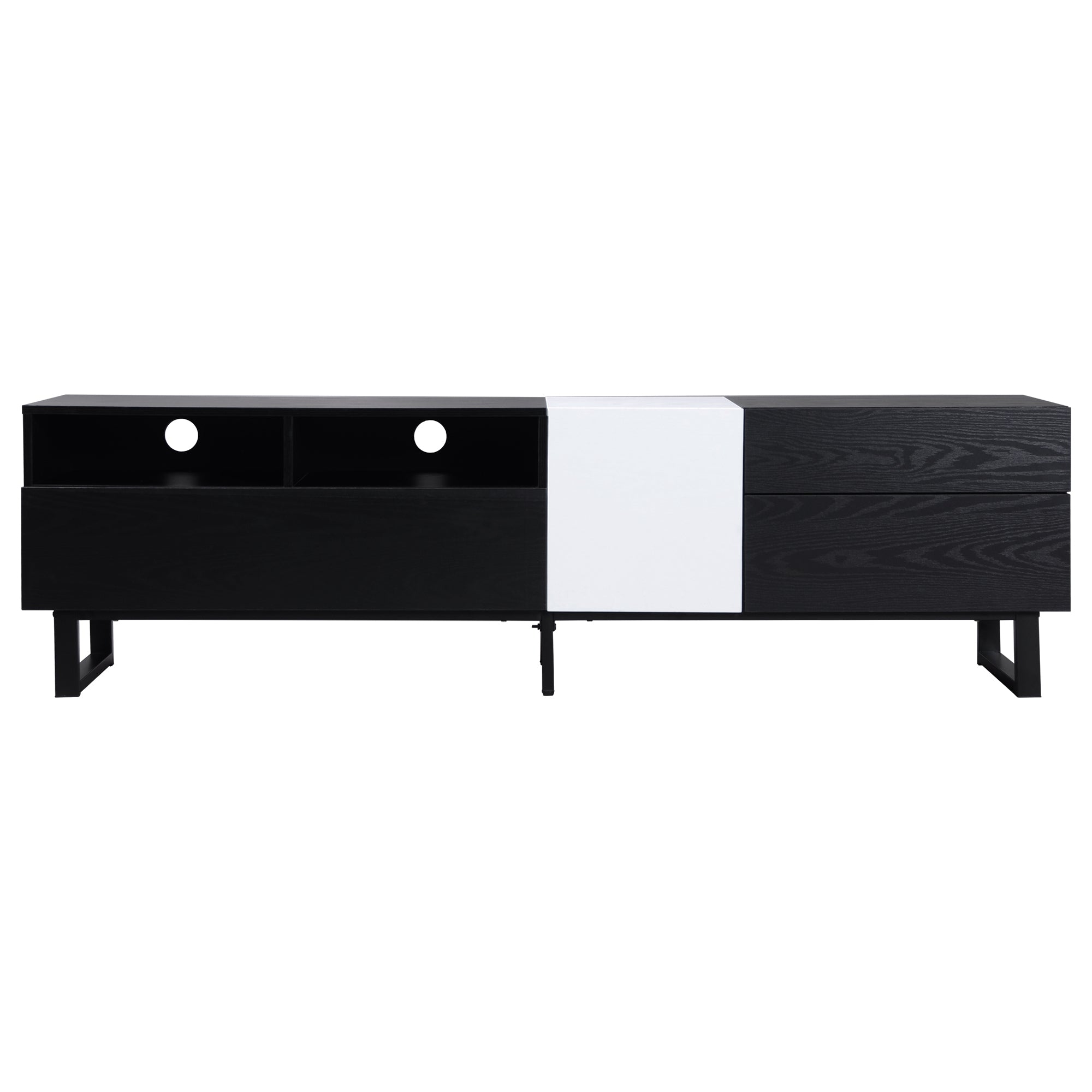 Modern TV Stand for 80'' TV with Double Storage Space, Media Console Table - Black