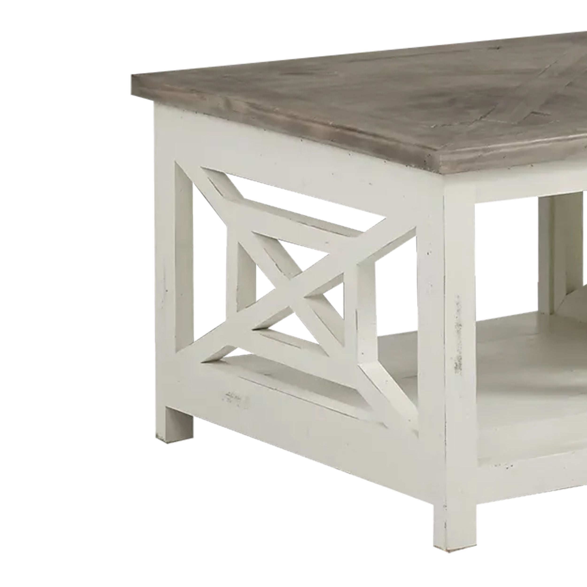 Wooden Rectangle Coffee Table with X Shape Side Panels - White and Brown