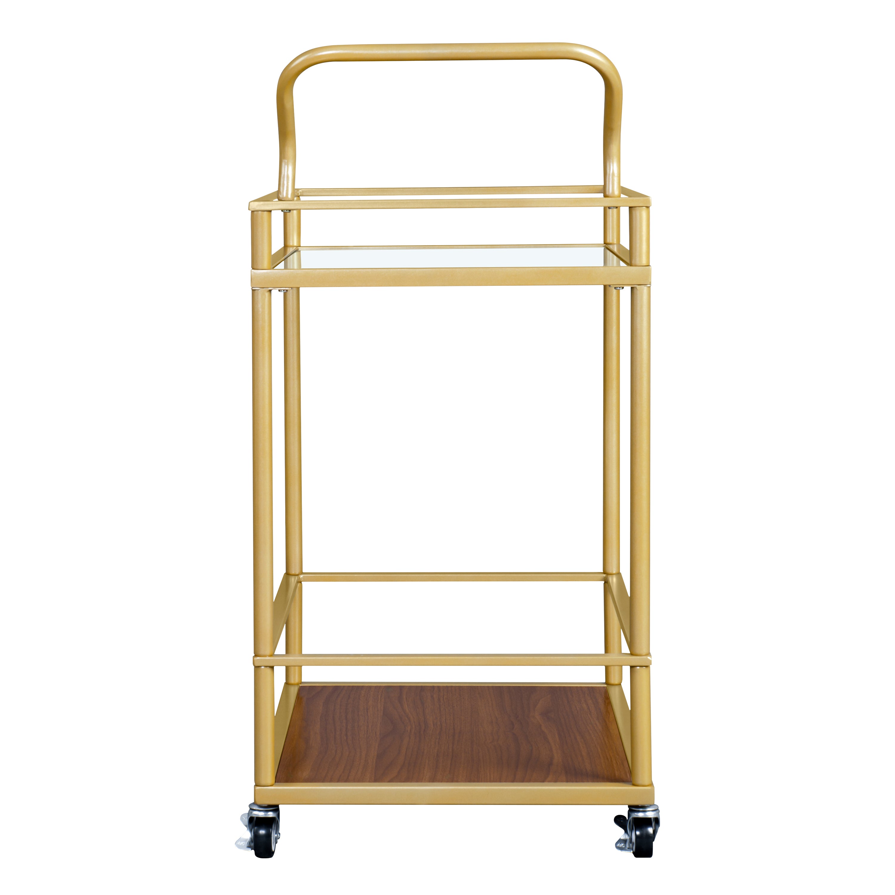 Serving cart, Rolling Bar or Cart for Tea or Cocktail, 2-Tiered Glass and Metal - Gold