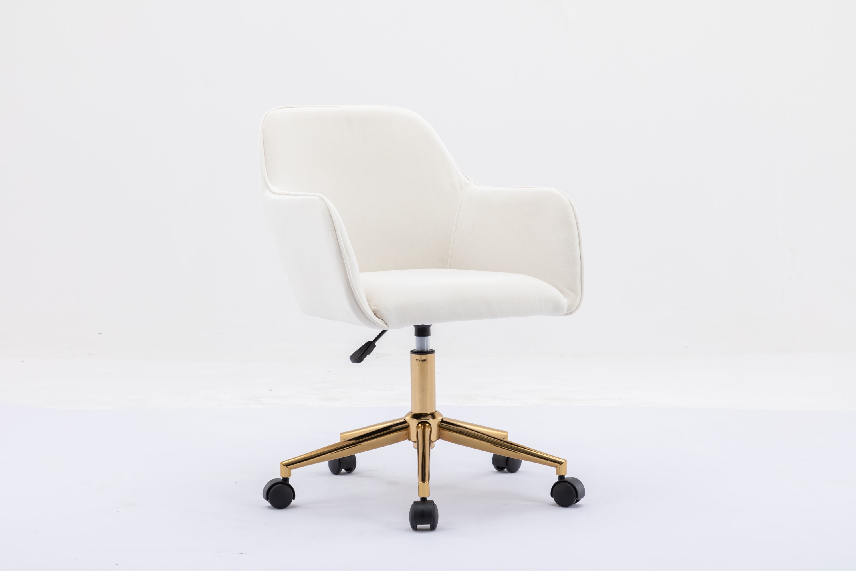 Modern Velvet Adjustable Height 360 revolving Home Office Chair with Gold Metal Legs - Ivory White