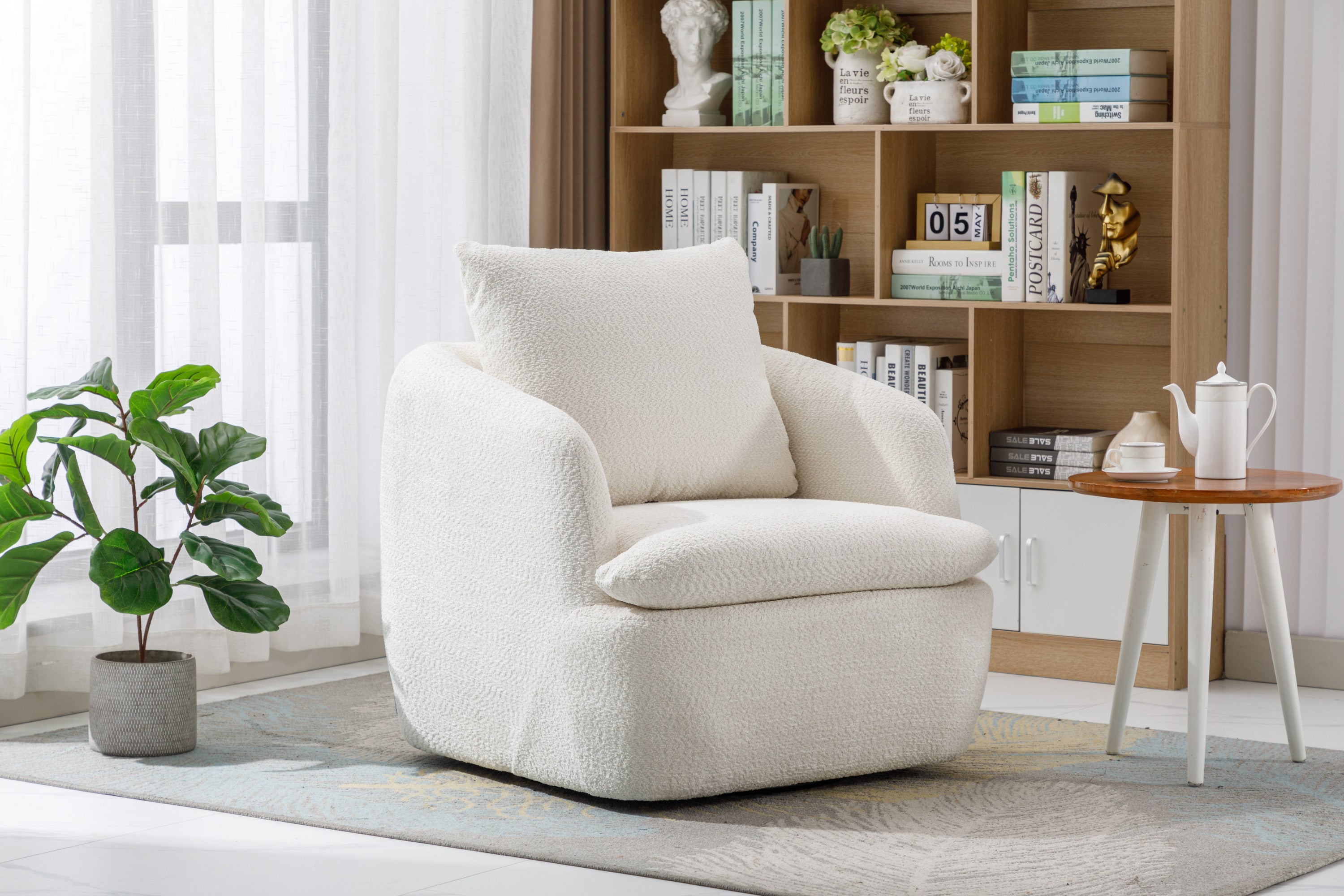 Swivel Barrel Chair, Comfy Round Accent Sofa Chair - Beige