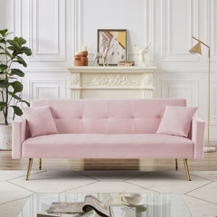 PINK Velvet Sleeper Convertible Folding Futon Sofa Bed