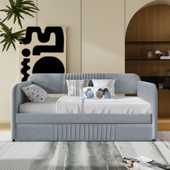 Upholstered Daybed Sofa Bed Twin Size With Trundle Bed and Wood Slat - Grey