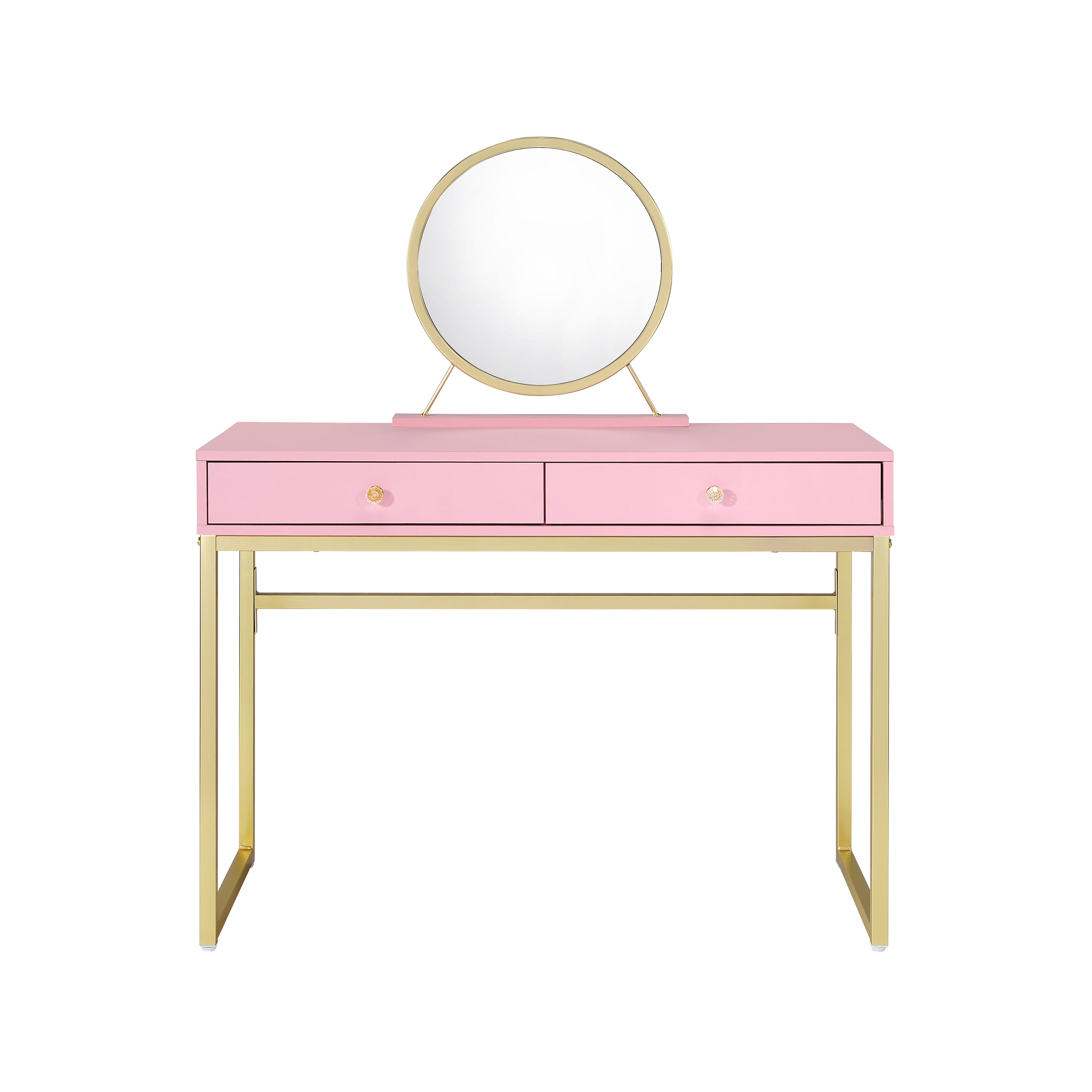Vanity Desk w/Mirror & Jewelry Tray - Pink & Gold Finish