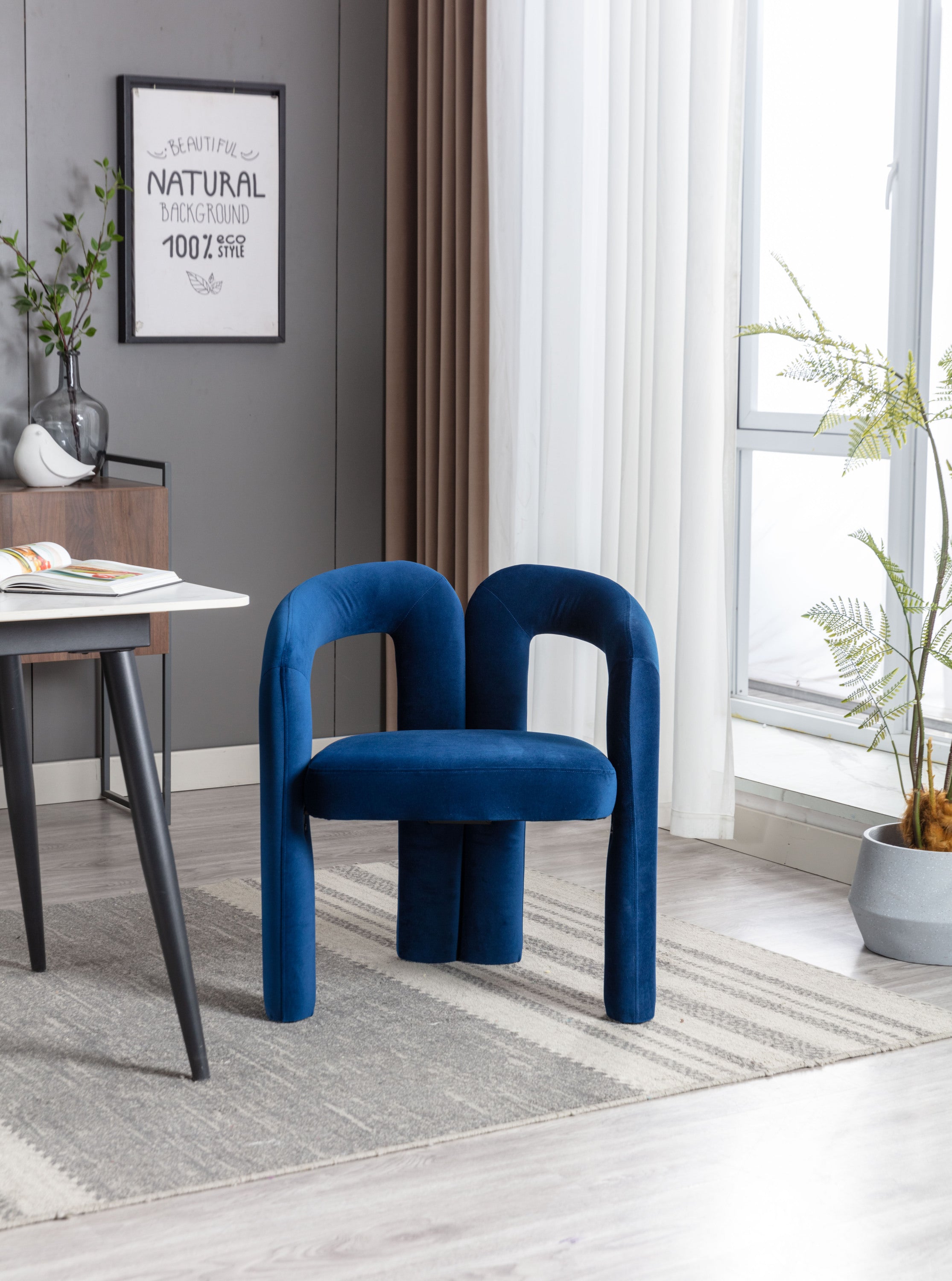 Contemporary Designed  Fabric Upholstered Accent/Dining Chair /Barrel Side Chairs (Set of 2) - Navy