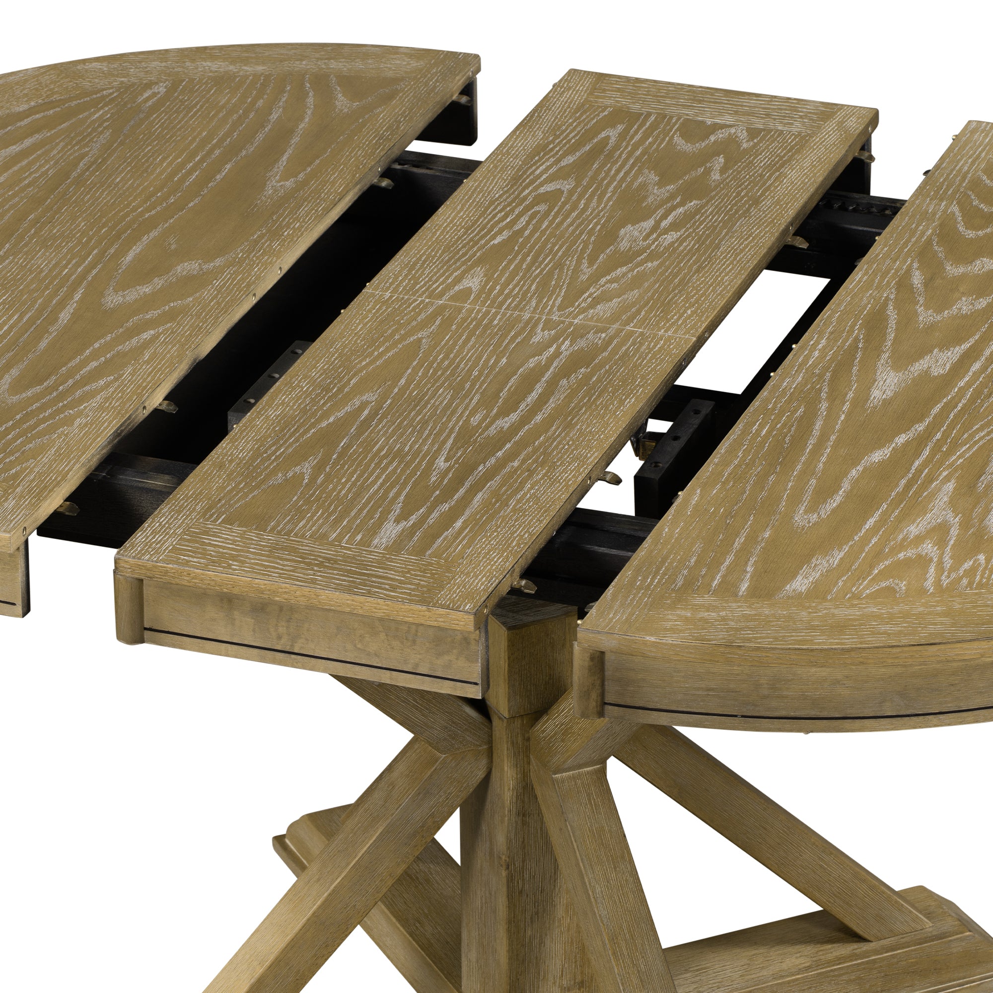 Retro Style Dining Table Set with Extendable Table and 4 Upholstered Chairs- Natural Wood Wash