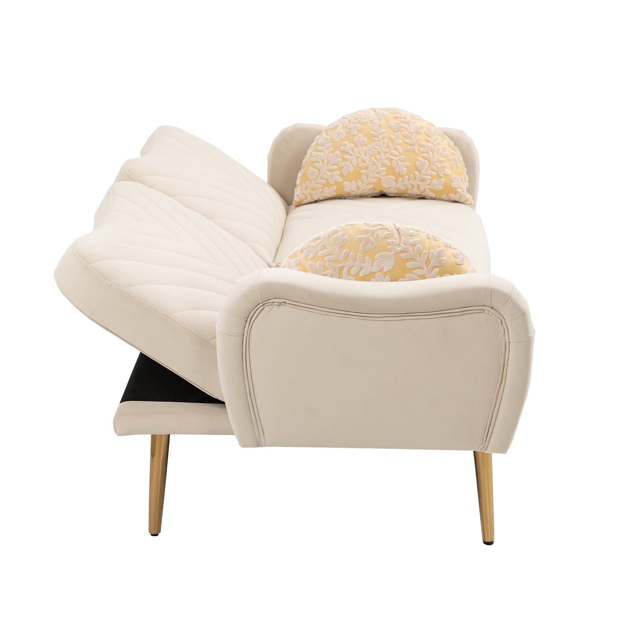 Loveseat Armrest 65 inch Modern Velvet Sofa with 2 Bolster Pillows - Beige
