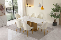 71" Contemporary Dining Table in Gold with Sintered Stone Top and  U shape Pedestal Base in Gold finish (chairs not included)