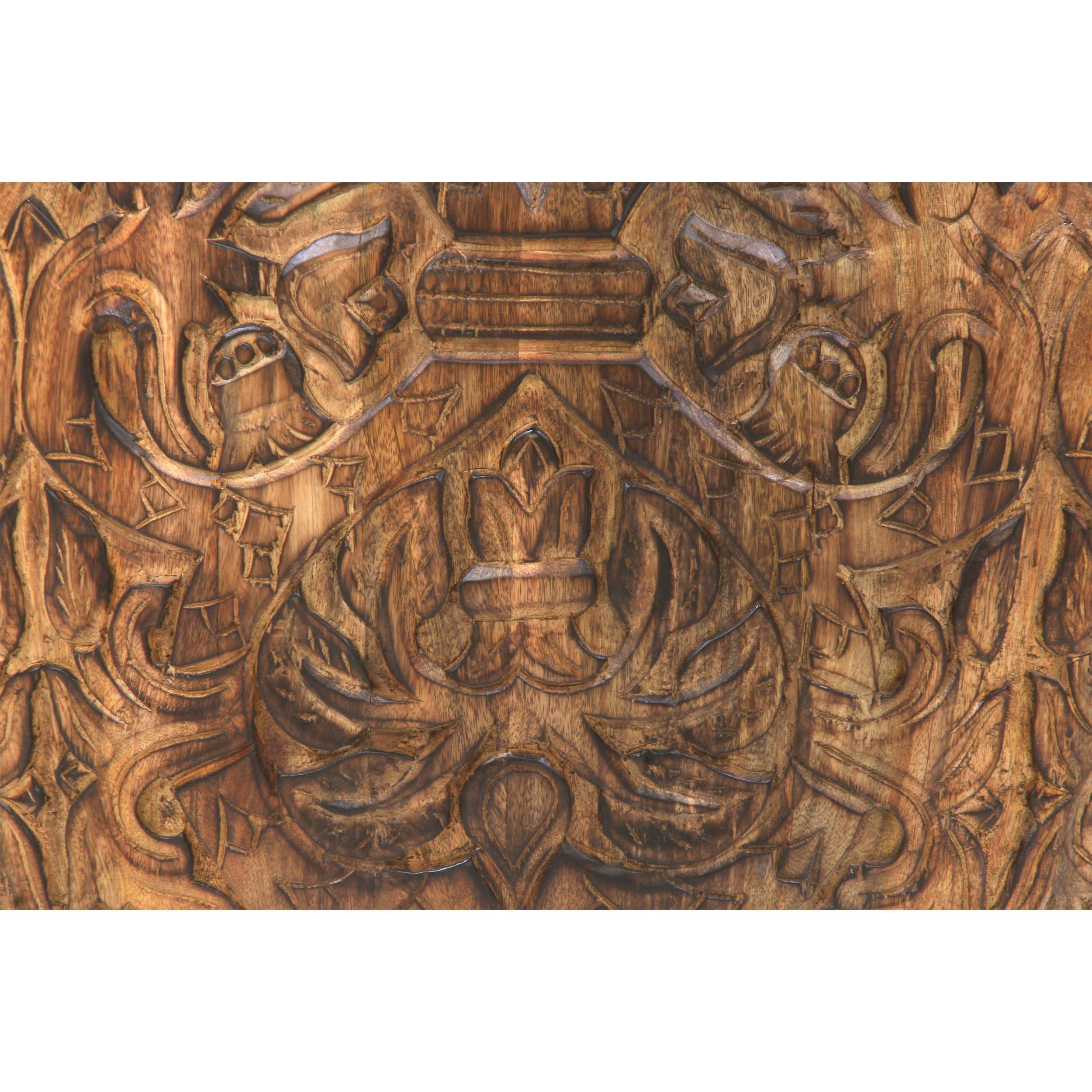 Handcrafted Mango Wood Coffee Table Round Drum Shape - Walnut Brown