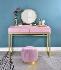 Vanity Desk w/Mirror & Jewelry Tray - Pink & Gold Finish