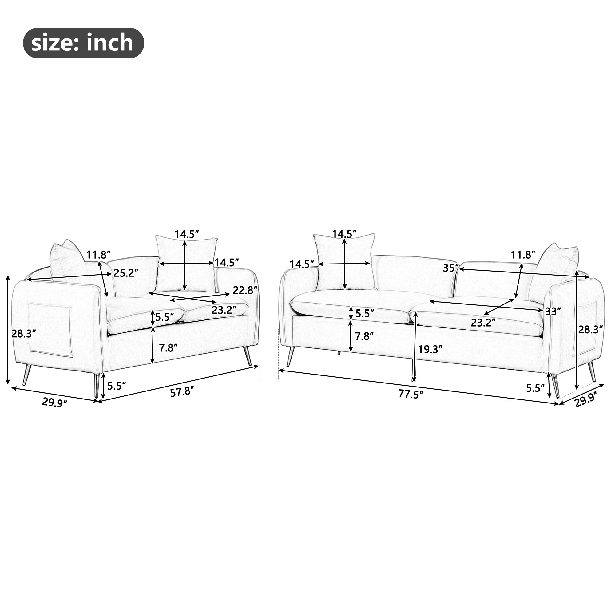 Sofa Set for Living Room 3 Seaters Velvet Upholstery Sofa Couch