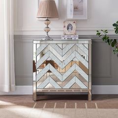 Cabinet with Mirror Trim and M Shape Design, Silver