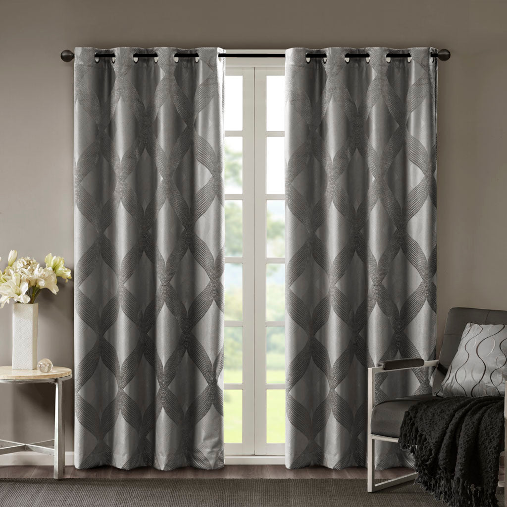 50x95" Ogee Knitted Jacquard Total Blackout Curtain Panel - Charcoal (1 panel only)