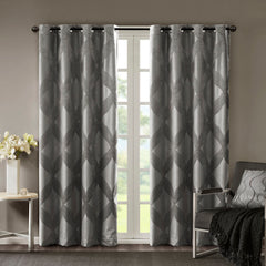 50x95" Ogee Knitted Jacquard Total Blackout Curtain Panel - Charcoal (1 panel only)
