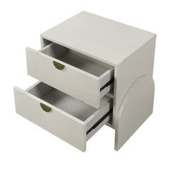 Retro Style Rubber Wood Venner Two-Drawer Bed Side Table Nightstand End Table - Antique White