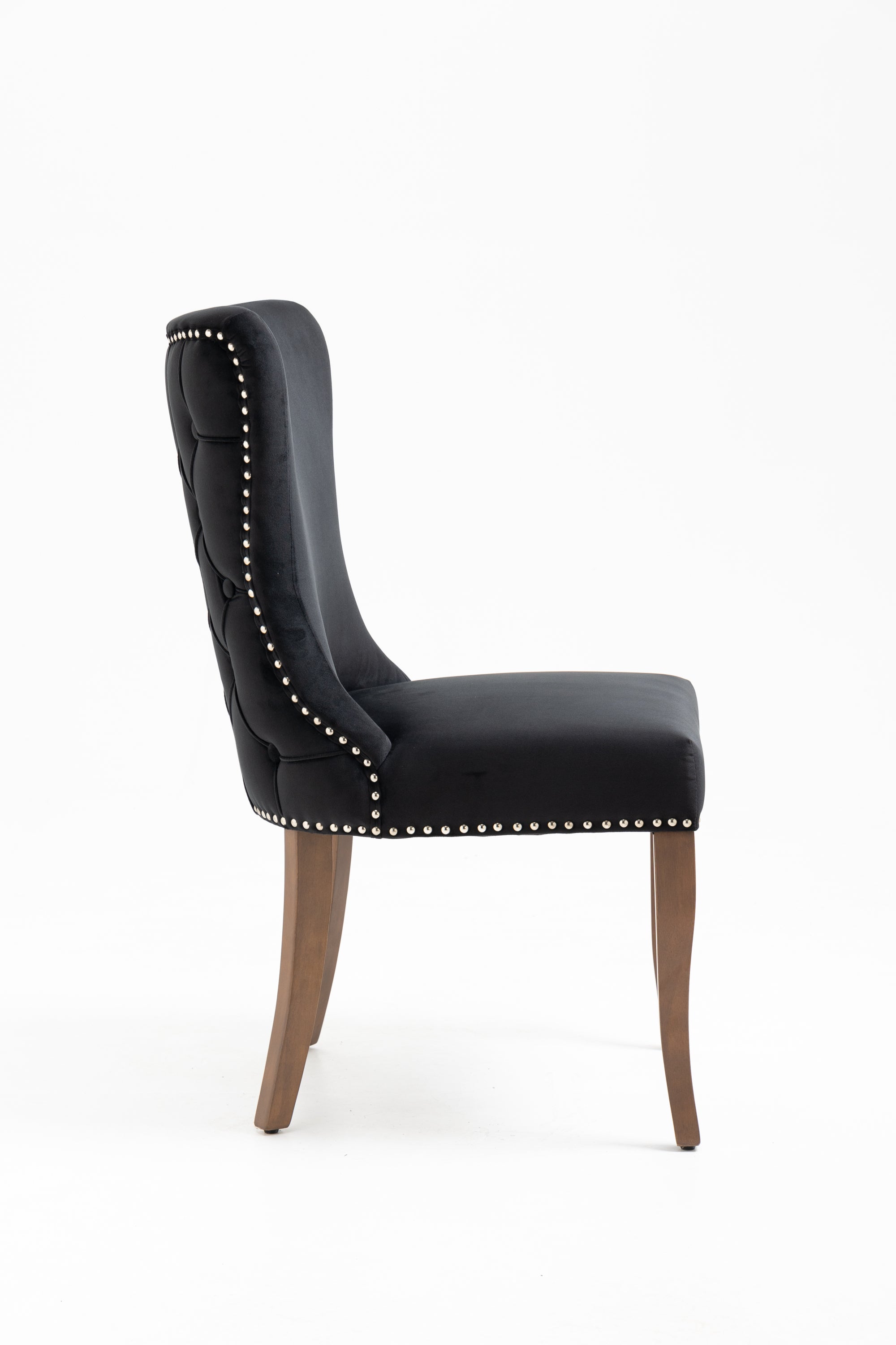 Velvet Upholstered Dining Chairs with Designed Back and Nailhead trim and Solid Wood Legs (Set of 2) - Black