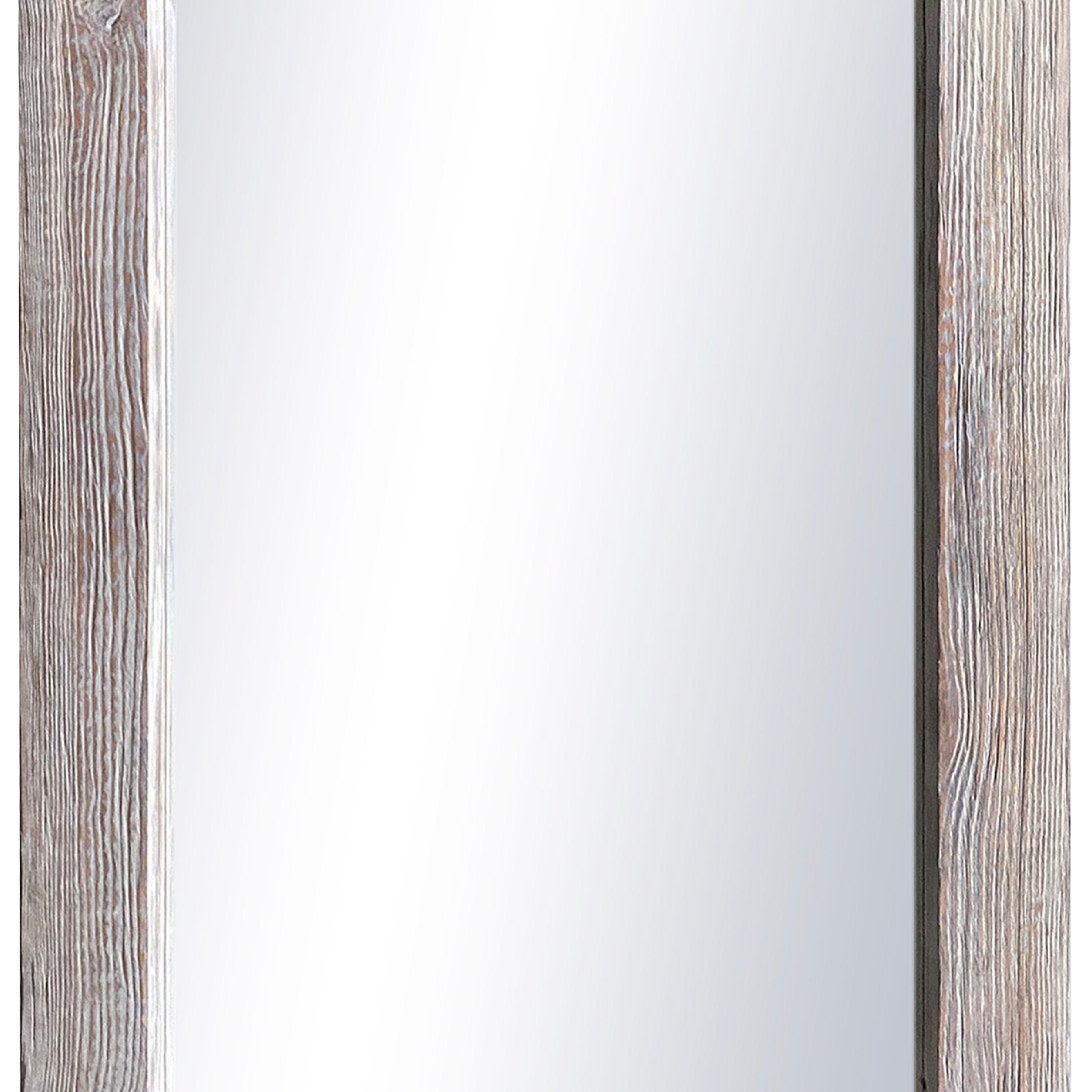 Rectangular Wooden Frame Wall Mirror, Grain Details - Antique White