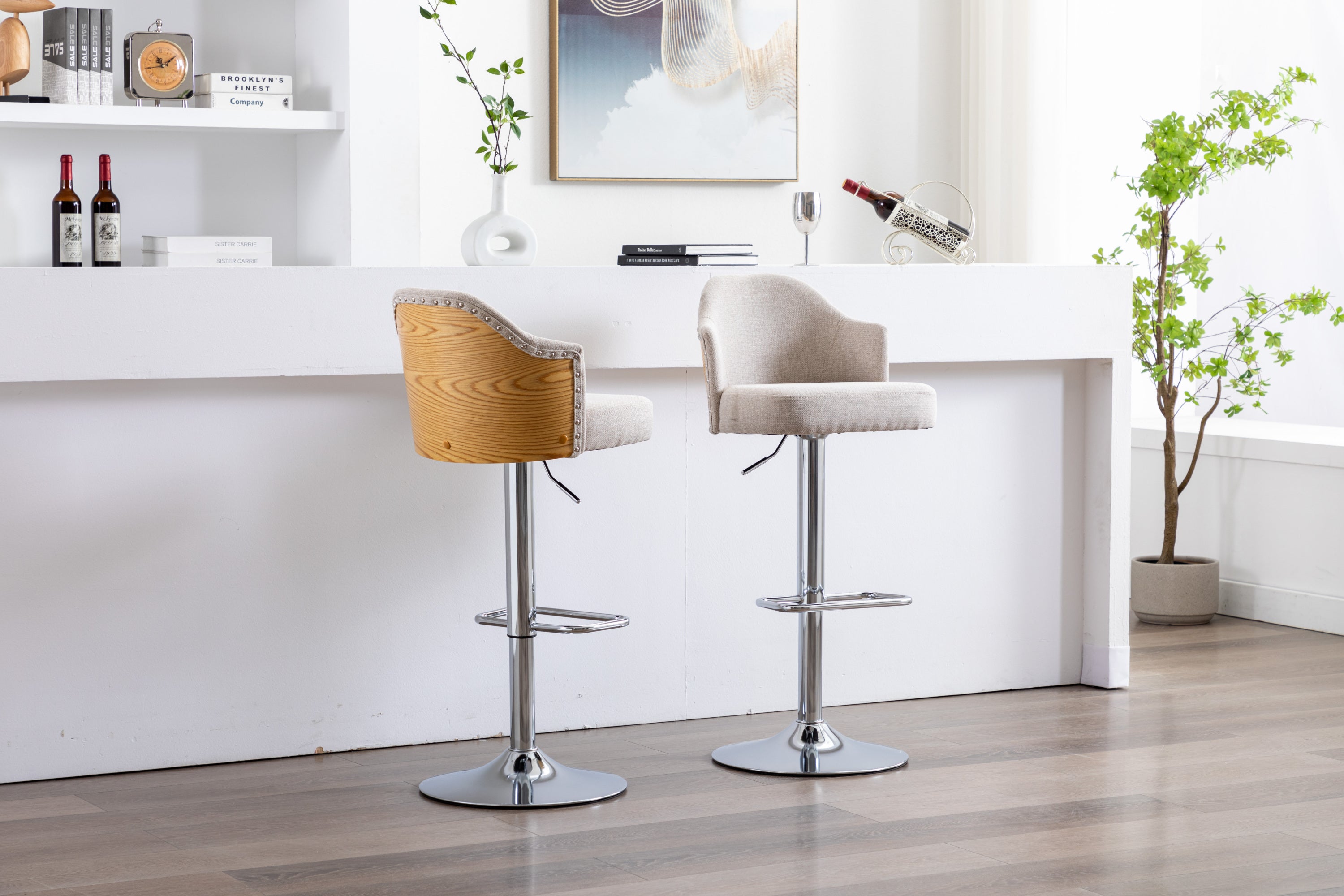 Counter Swivel Bar Stools Adjustable (Set of 2) - Beige