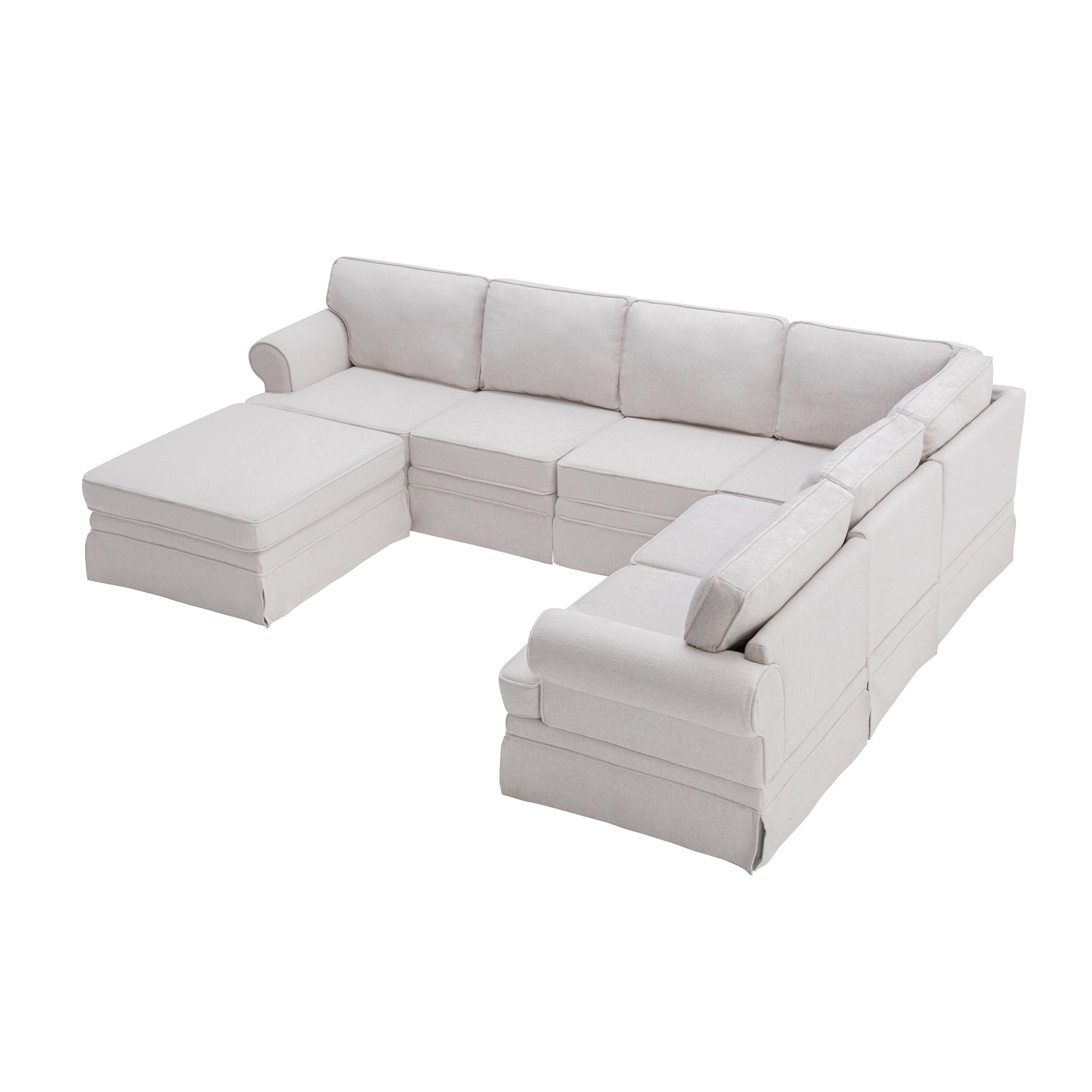 109.4" Fabric Upholstered Modular Sofa Collection, Sectional Couch with removable Ottoman  - Light Beige