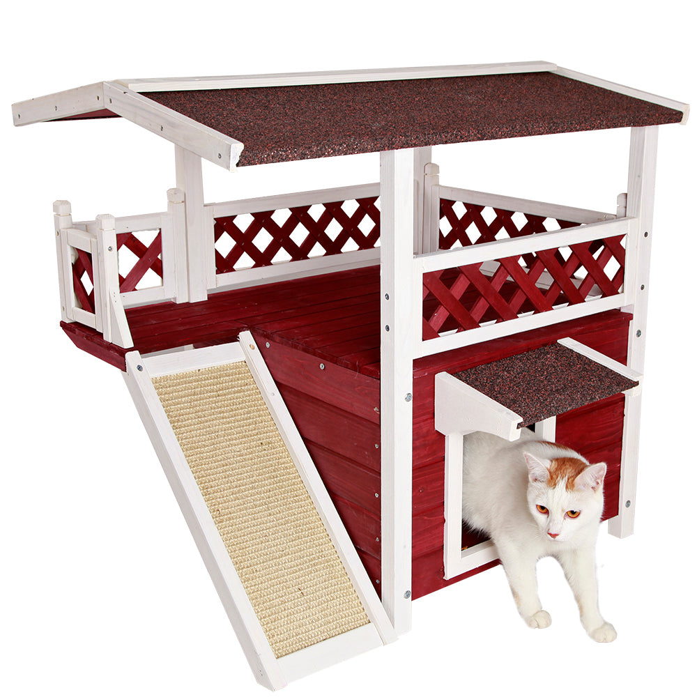 Cat House for Outdoor Weatherproof with Scratching Pad and Escape Door
