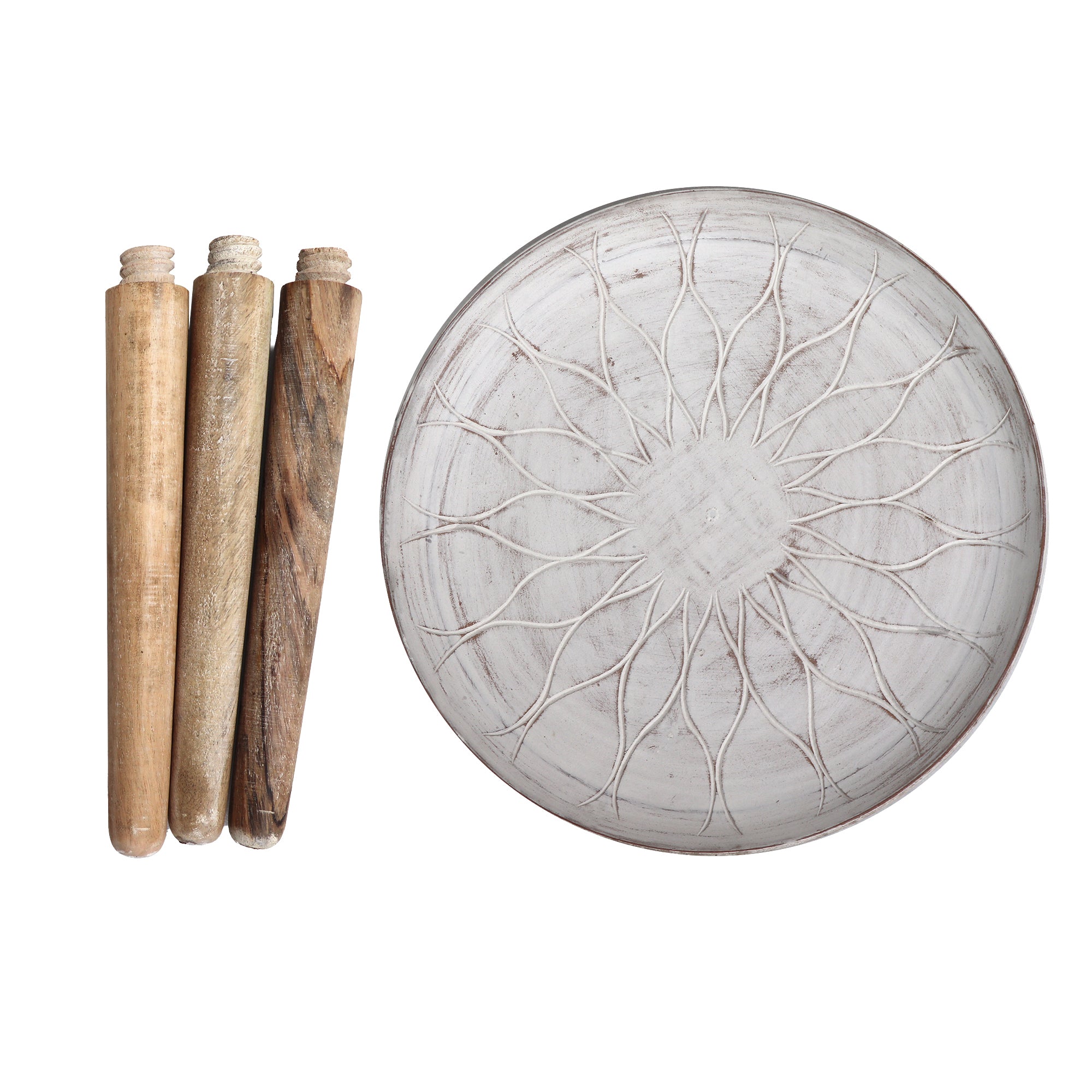 Mango Wood Bowl Top Side End Coffee Table with Angled Tripod Base (Set of 3) - White and Brown