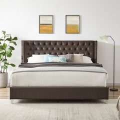 King Bed Button Designed Headboard - Brown