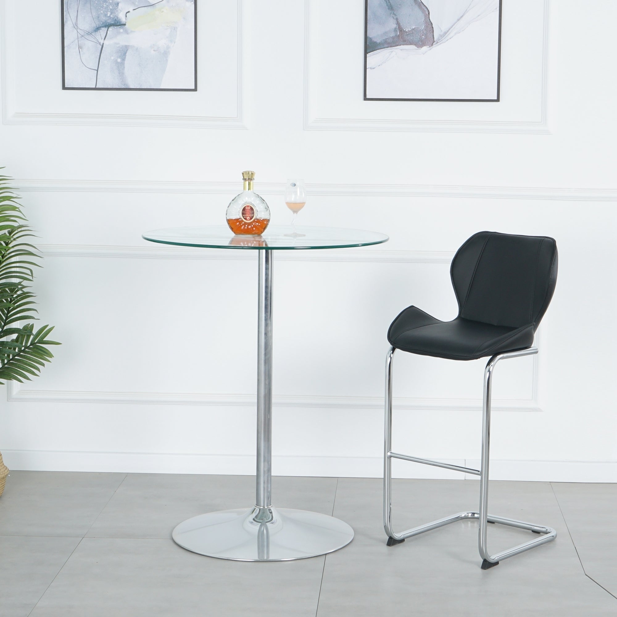 Modern Design Bar Chair with Metal Legs (Set of 4) - Black