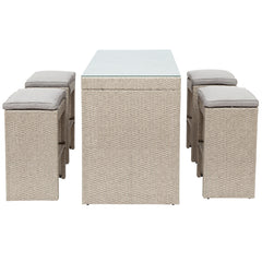 MAICOSY 5 Piece Rattan Outdoor Patio Stool Set, Patio Cushioned Seats with Table