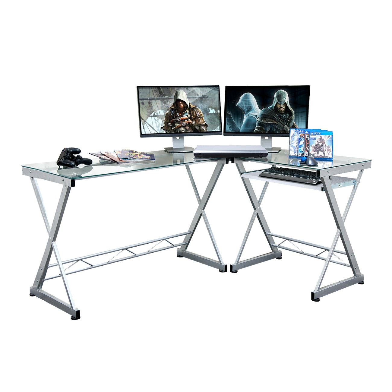 L-Shaped Tempered Glass Desk 
