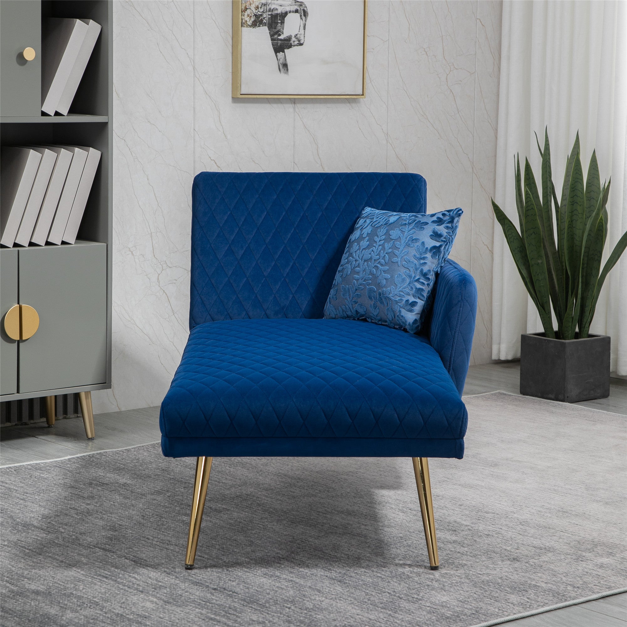 Velvet Loveseat Sofa with Metal Feet - Navy