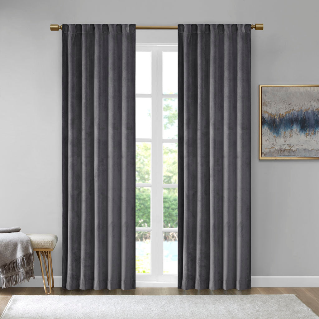 2 panels 37x63" Room Darkening Poly Velvet Rod Pocket/Back Tab Curtain Panel Pair - Charcoal
