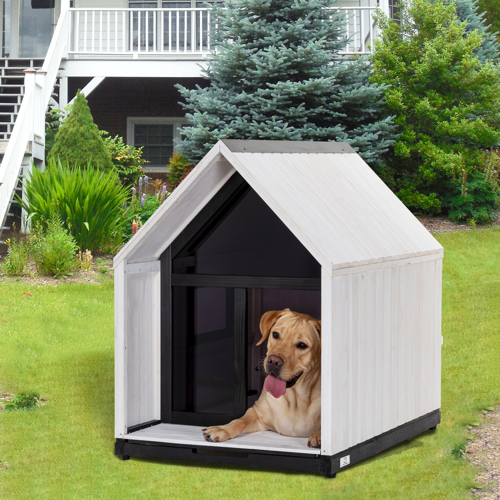 Outdoor Dog House Sun Protection for Small Medium Large Sized Dogs, Weatherproof with Slide Out Floor for Easy Cleaning