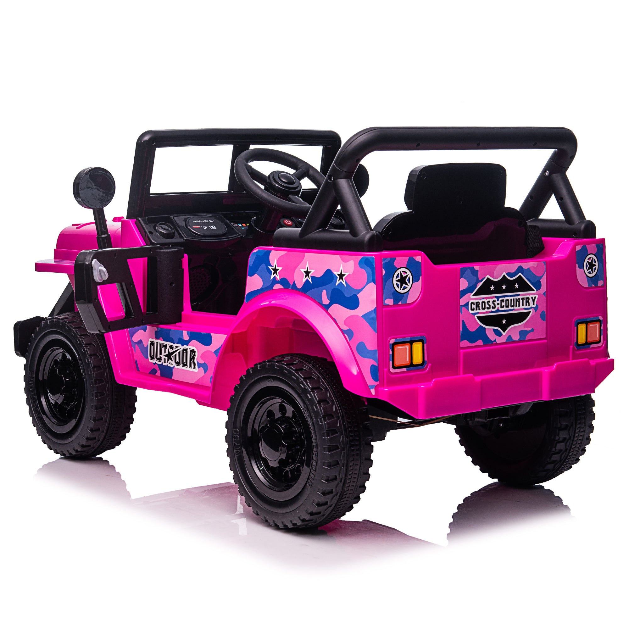 12V Kids Ride On Truck Car, Power Wheels with LED Lights Horn Openable Doors, Electric Vehicle Toy for 3-6 Ages - Pink