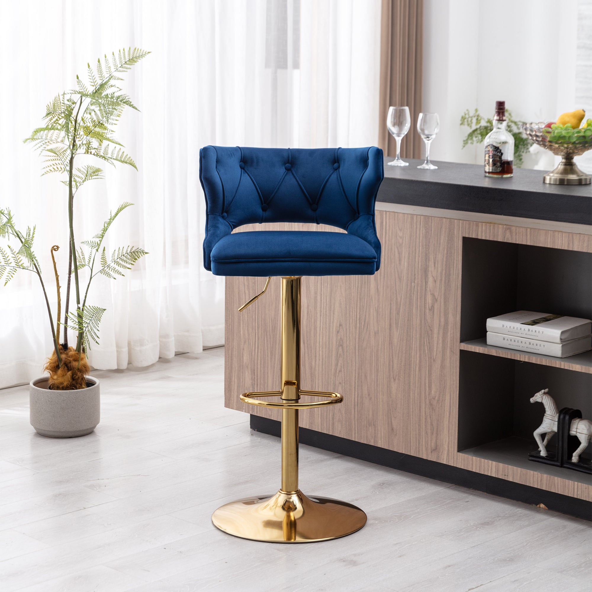 Bar Stools With Back and Footrest Counter Height Dining Chairs (Set of 2) - Velvet Blue