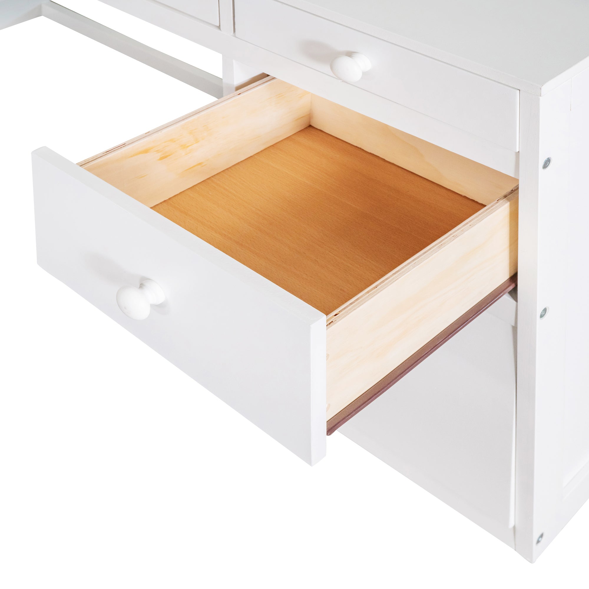 Full Size Loft Bed with Ladder, Shelves and Desk - White