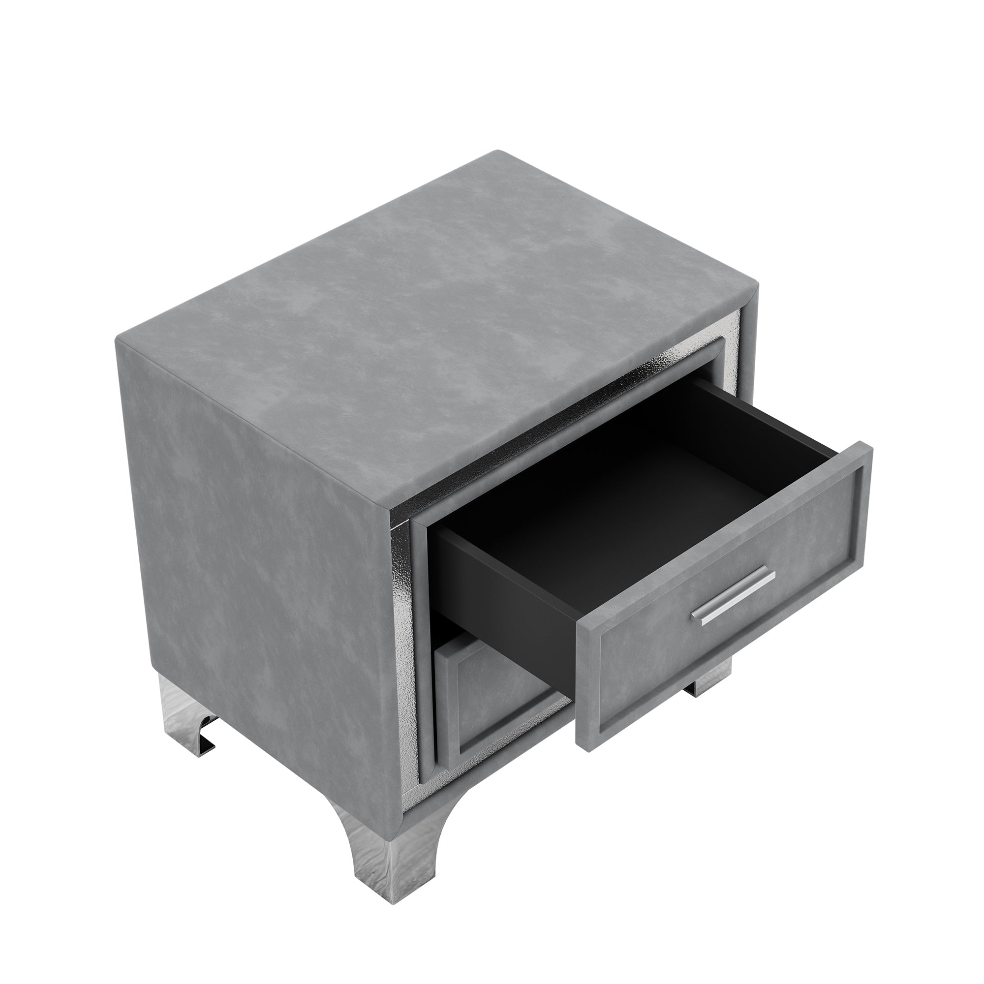 2-Drawer Nightstand with Metal Legs for Bedroom Velvet Bedside Table-Gray