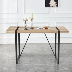 Rustic Industrial Rectangular Wood Dining Table For 4-6 Person, With 1.5" Thick Engineered Wood Tabletop and Black Metal Legs - Rustic Brown